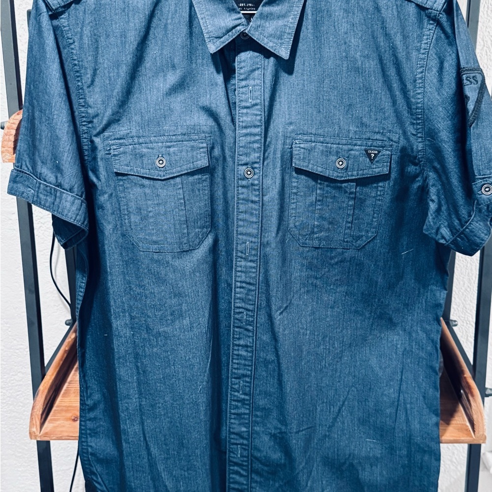 Guess Men's Denim Blue Casual Shirt